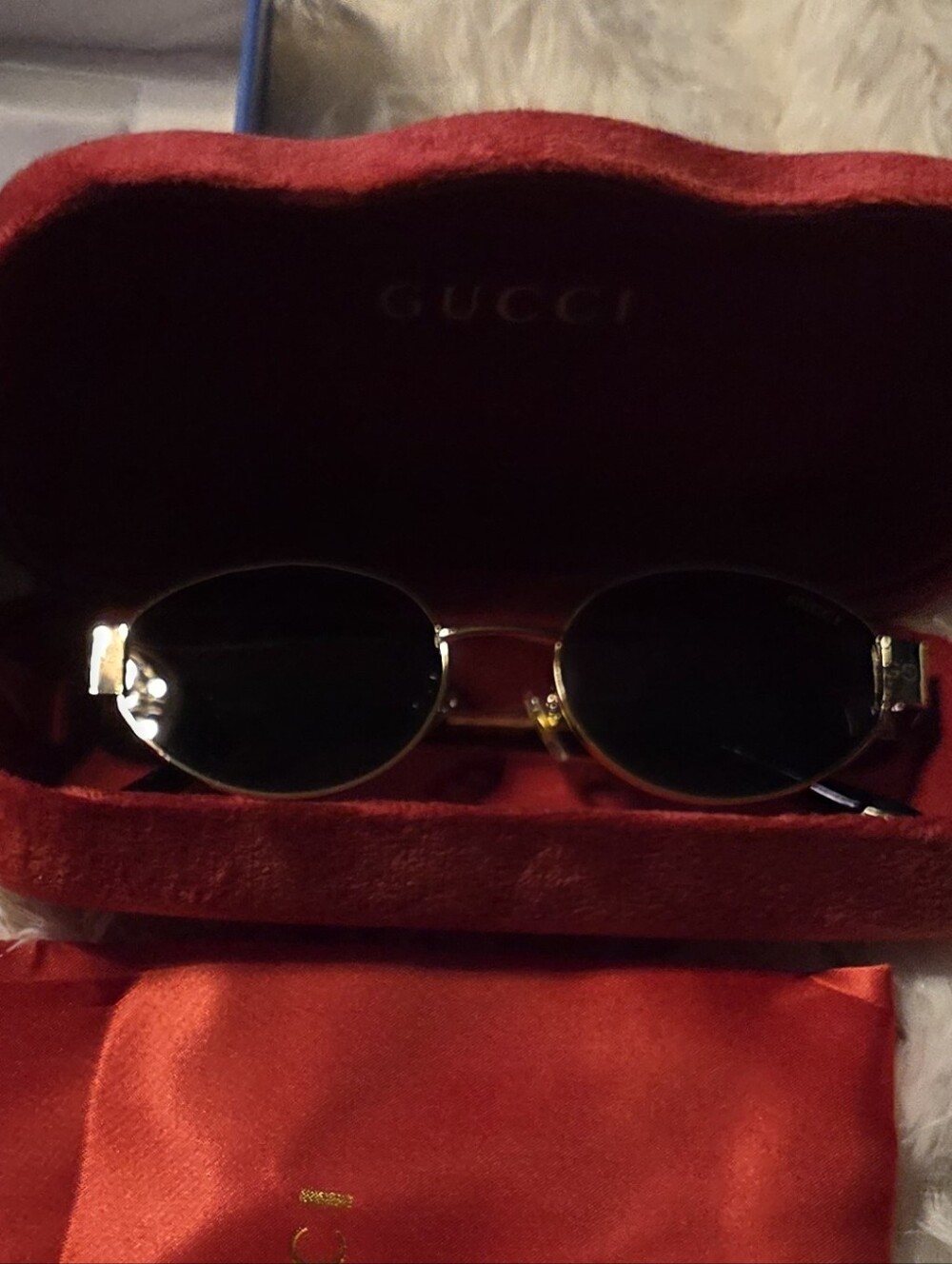 Gucci Gold & Black Round Sunglasses